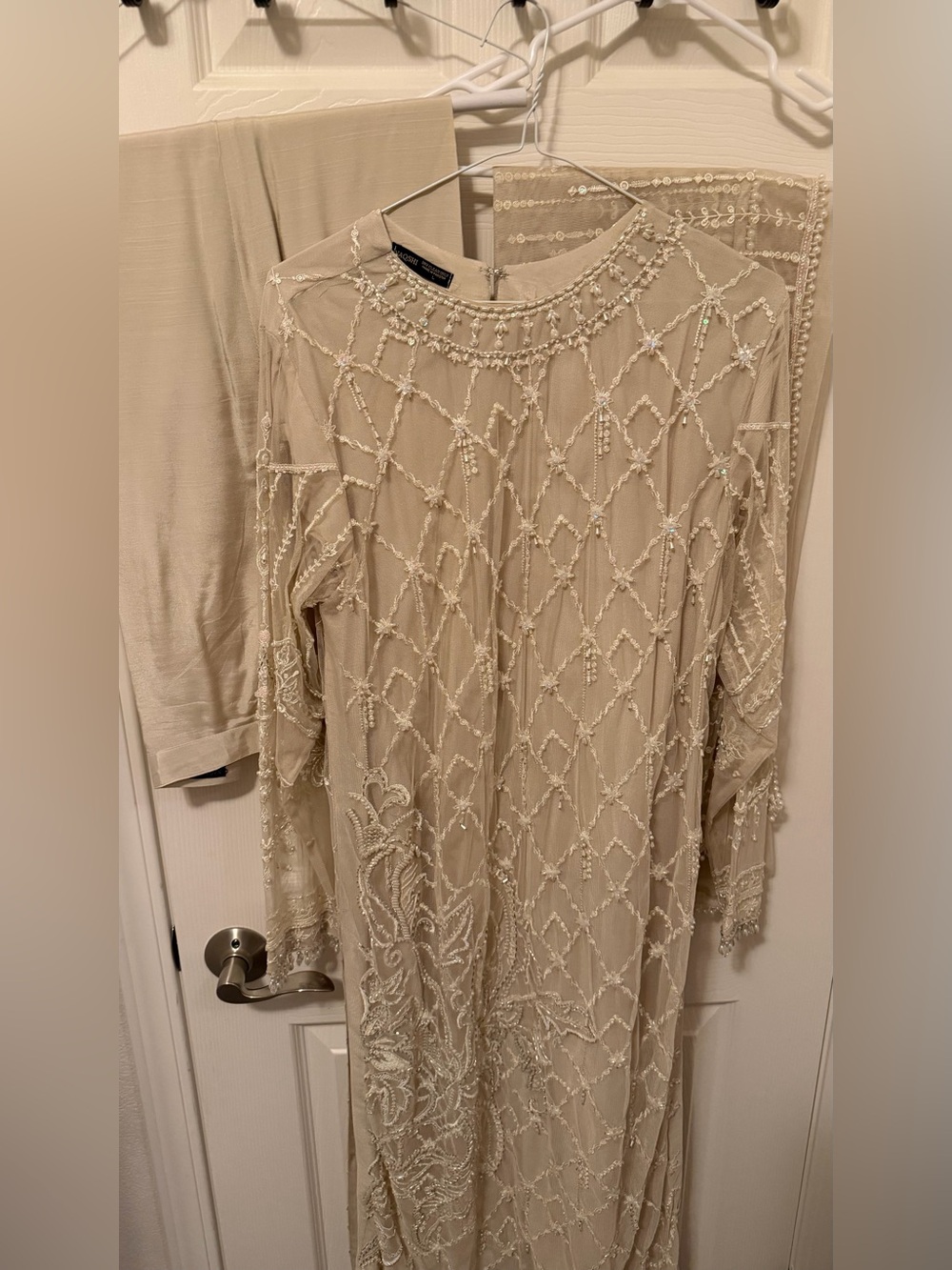 NAQSHI Embroidered Ivory Beaded Women's Dress